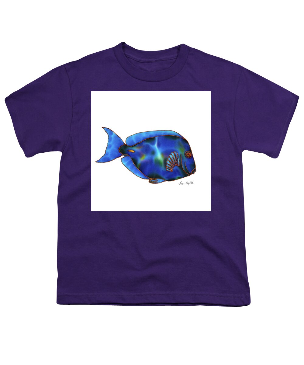 Blue Tang Youth T-Shirt featuring the painting Blue Tang white background by Daniel Jean-Baptiste
