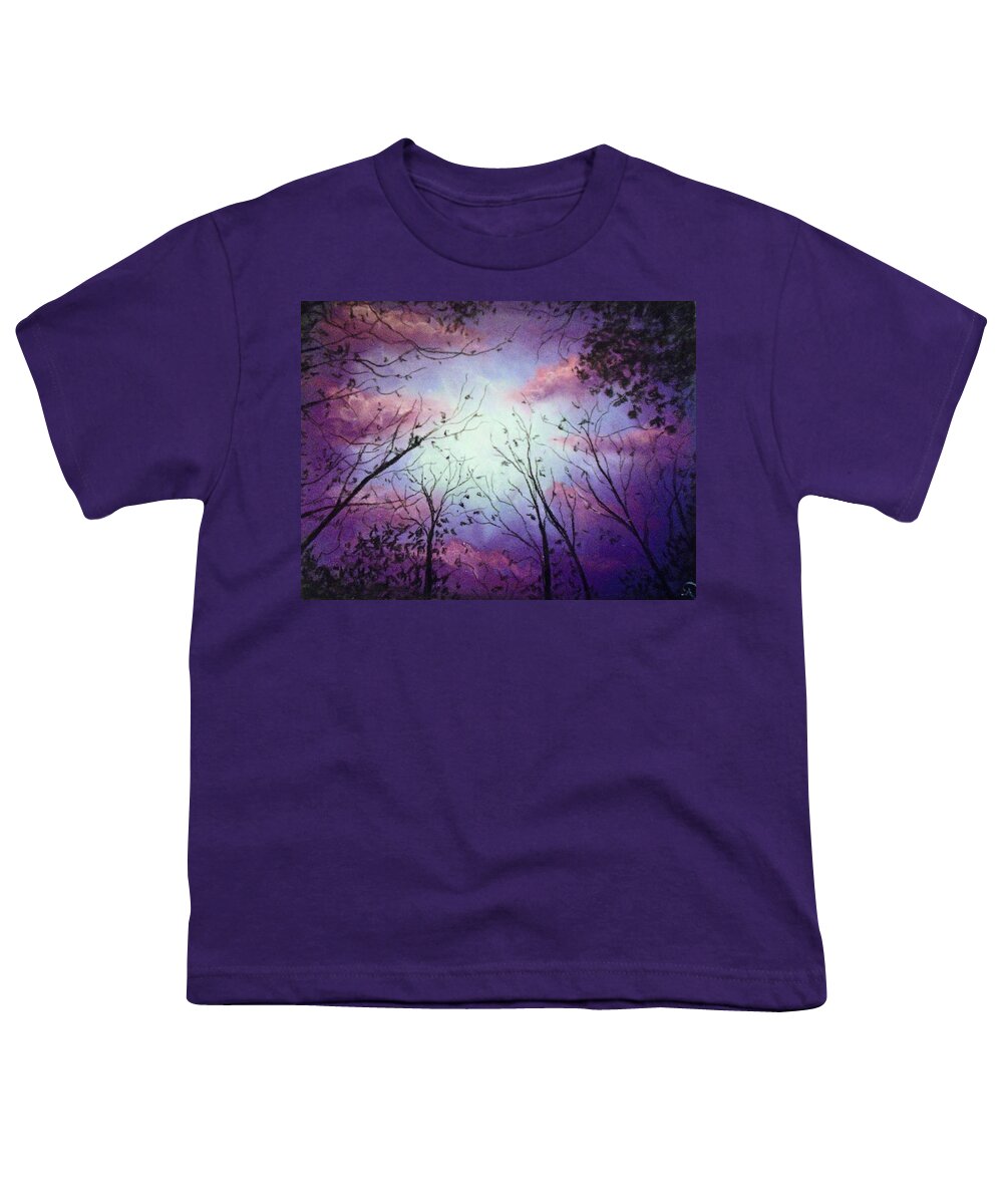 Forest Sky Youth T-Shirt featuring the pastel Dreamy Woods by Jen Shearer