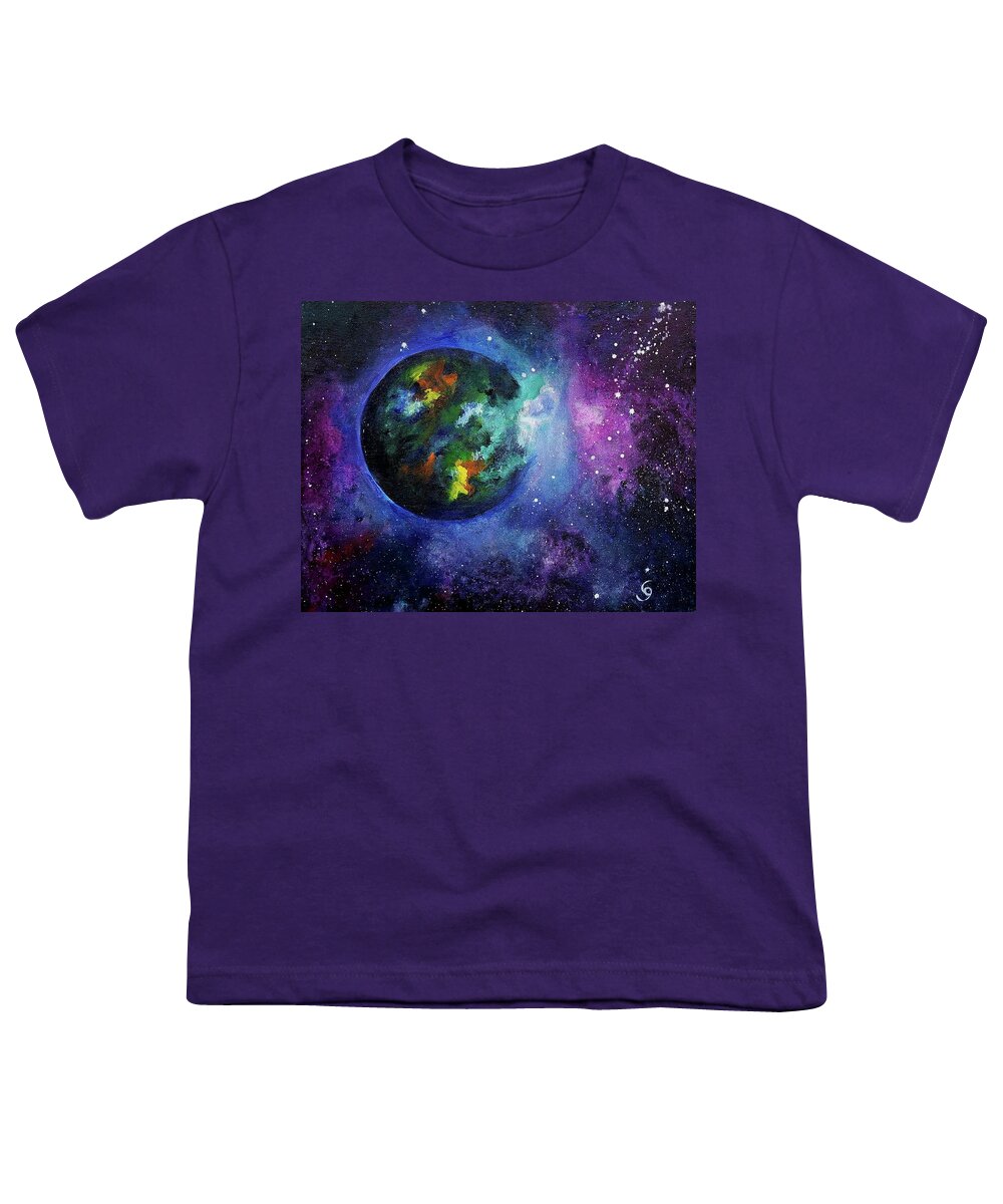 Earth Inspired Spacescape Youth T-Shirt featuring the painting Earth Inspired Spacescape 60.22 by Cheryl Nancy Ann Gordon