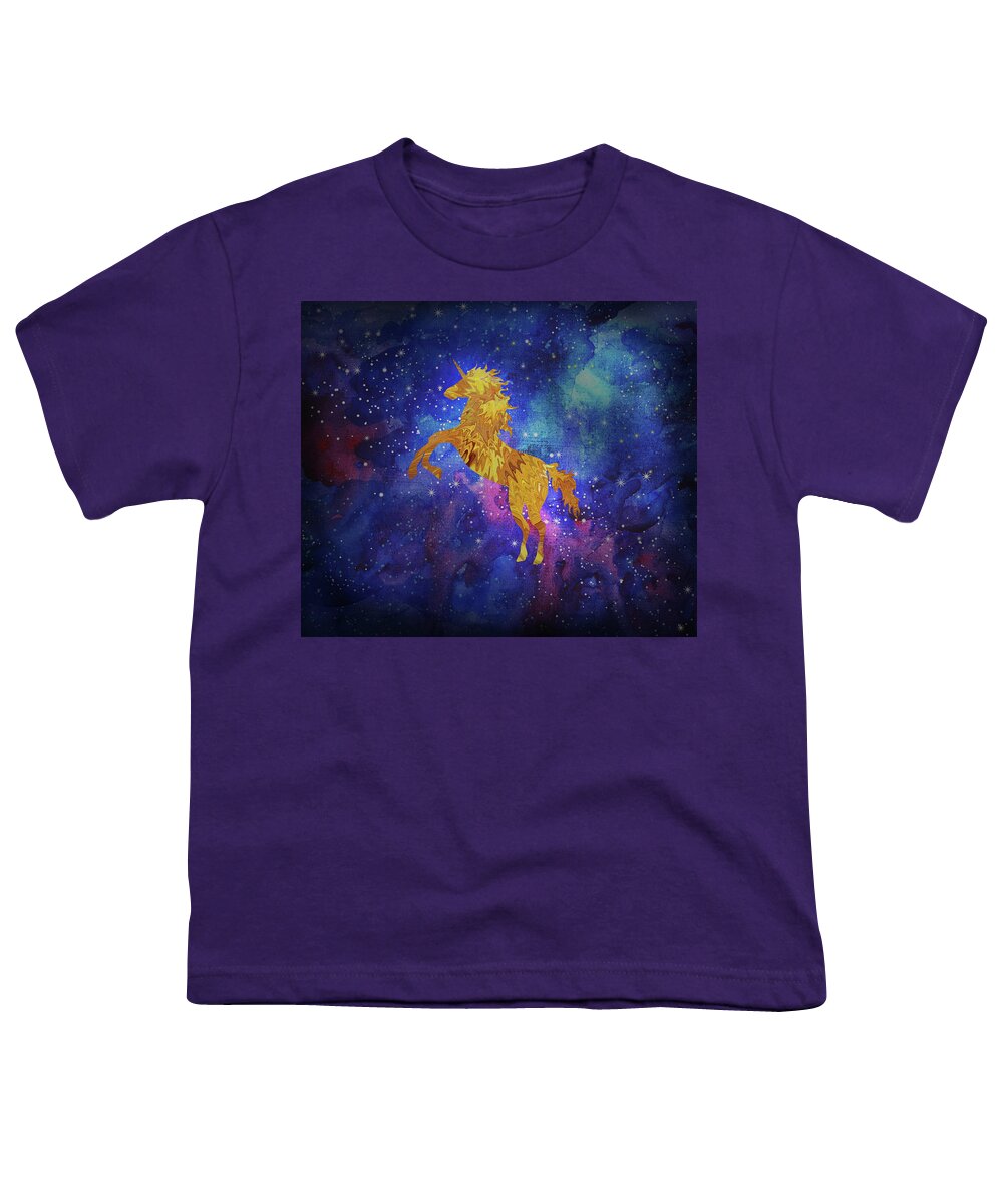 Pegasus Youth T-Shirt featuring the digital art Galaxy Unicorn by Sambel Pedes