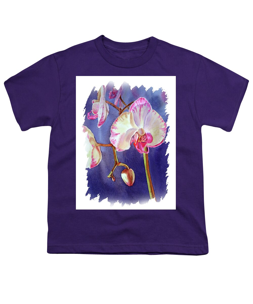 Orchid Youth T-Shirt featuring the painting Impulse Of Nature Watercolor Orchid Flower Free Brush Strokes VII by Irina Sztukowski