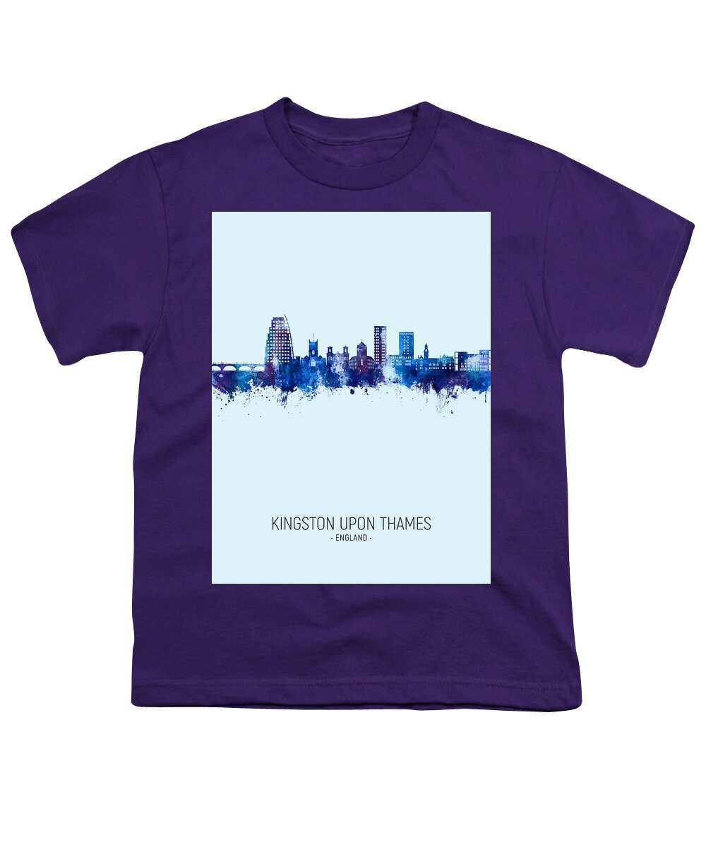 Kingston Upon Thames Youth T-Shirt featuring the digital art Kingston upon Thames England Skyline #07 by Michael Tompsett