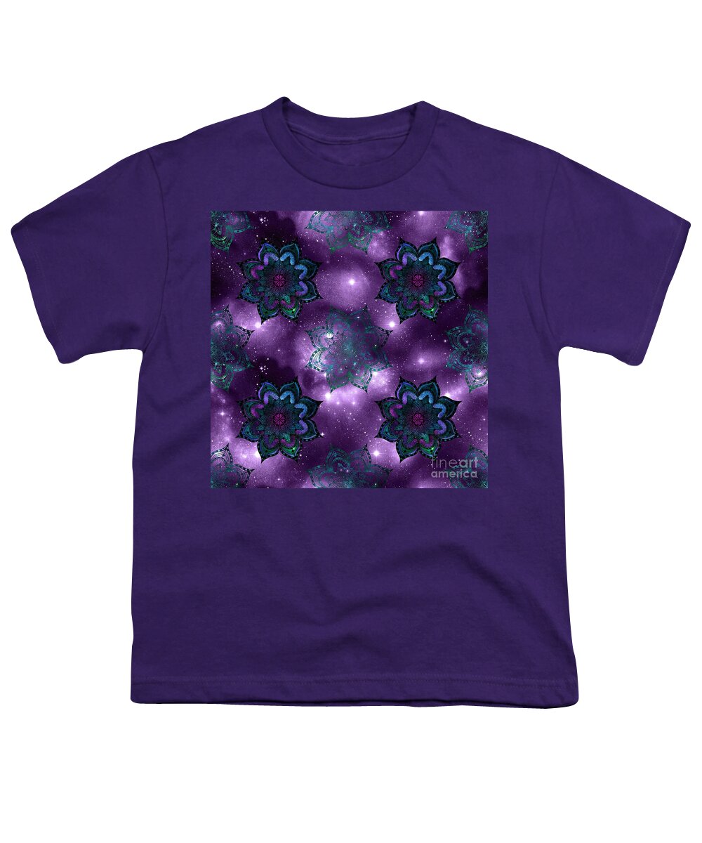 Watercolor Youth T-Shirt featuring the digital art Matava - Purple Watercolor Mandala Galaxy Dharma Pattern by Sambel Pedes