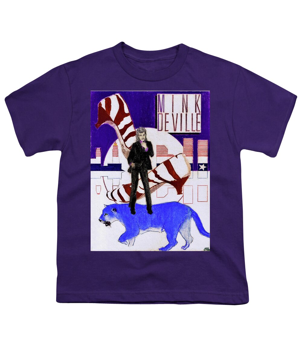 Willy Deville Youth T-Shirt featuring the drawing Mink DeVille - Le Chat Bleu by Sean Connolly
