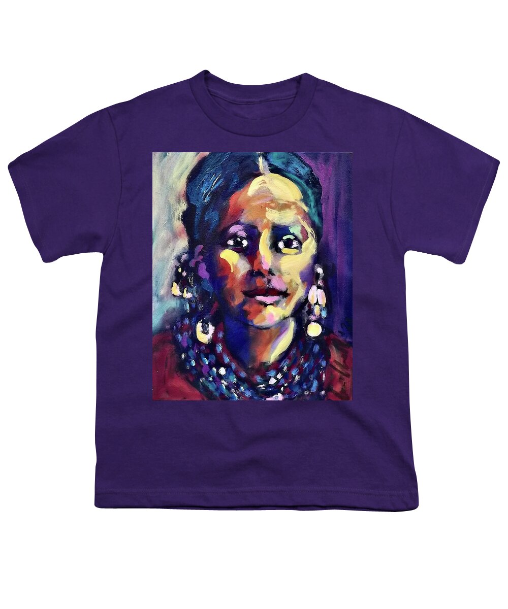 Painting Youth T-Shirt featuring the painting Mountain Wolf Woman by Les Leffingwell
