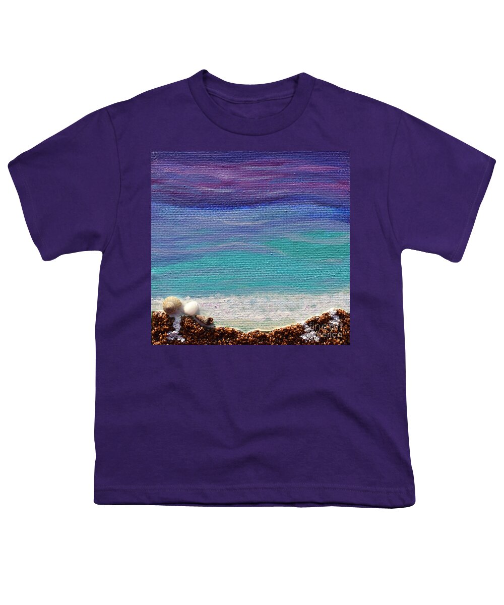 Ocean Youth T-Shirt featuring the painting Ocean Waves and Beach by Monika Shepherdson