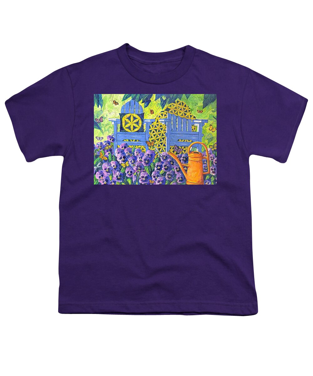 Purple Pansies Youth T-Shirt featuring the painting Pansy Quilt Garden by Diane Phalen
