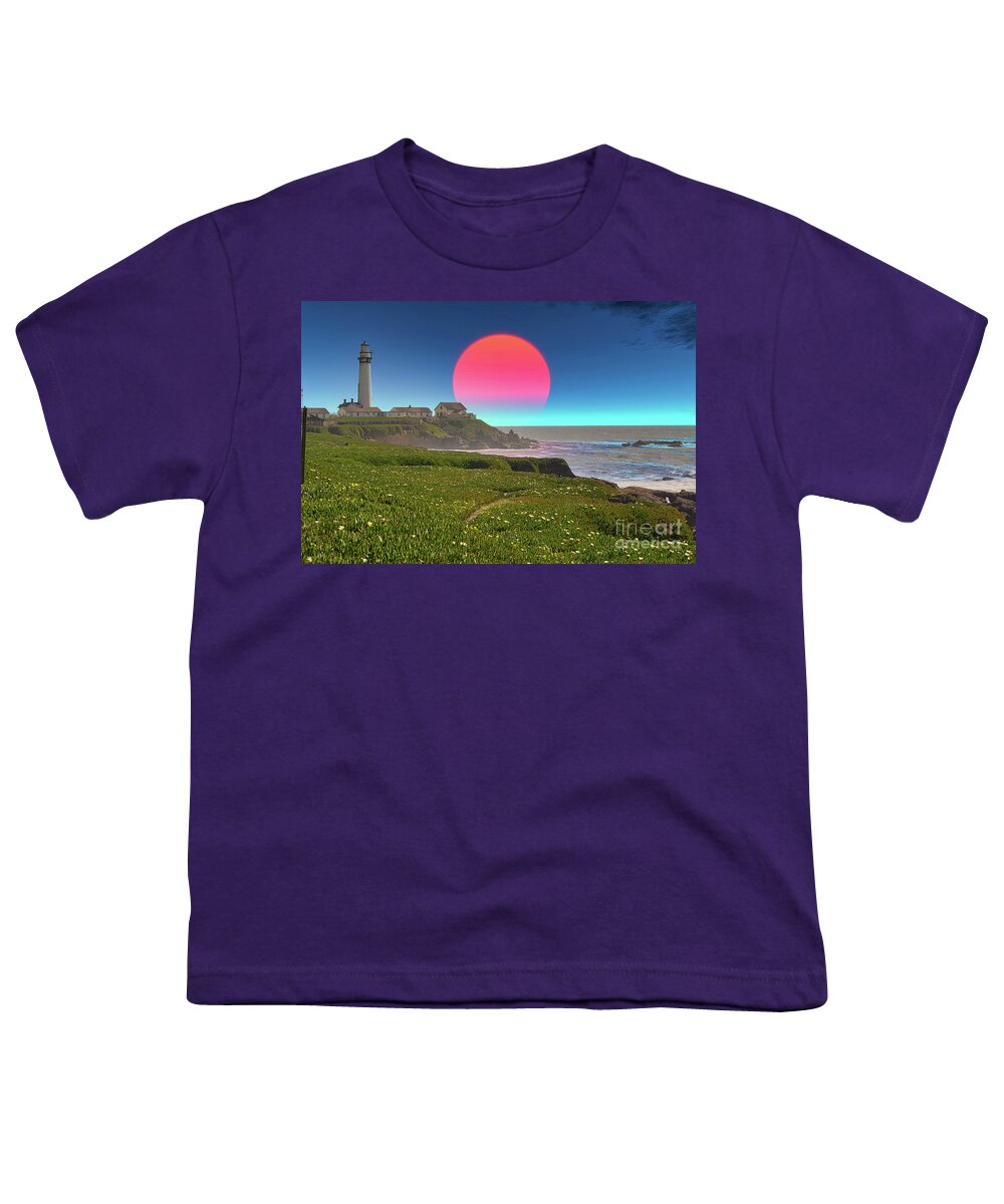 Pigeon Point Lighthouse Youth T-Shirt featuring the photograph Pigeon Point Lighthouse Moon Glow by Chuck Kuhn
