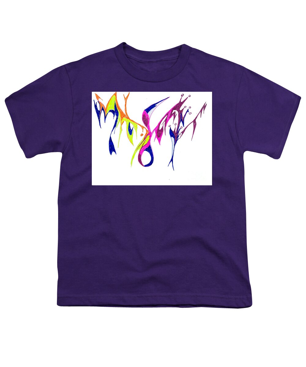 Abstract Youth T-Shirt featuring the drawing Rainbow Etchings by Mary Mikawoz