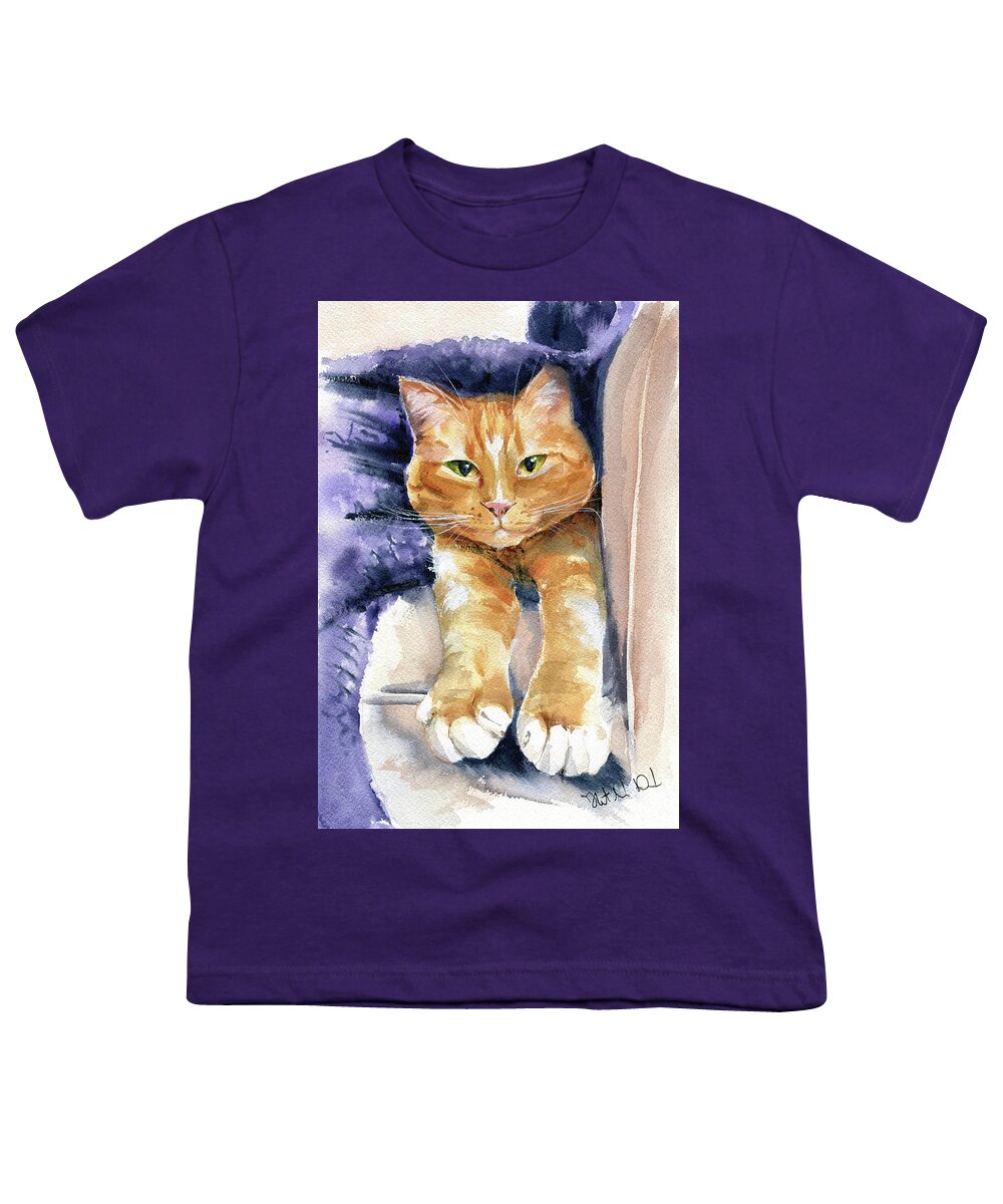 Sleepy Kitten Youth T-Shirt featuring the painting Sleepy Ginger Kitty Painting by Dora Hathazi Mendes
