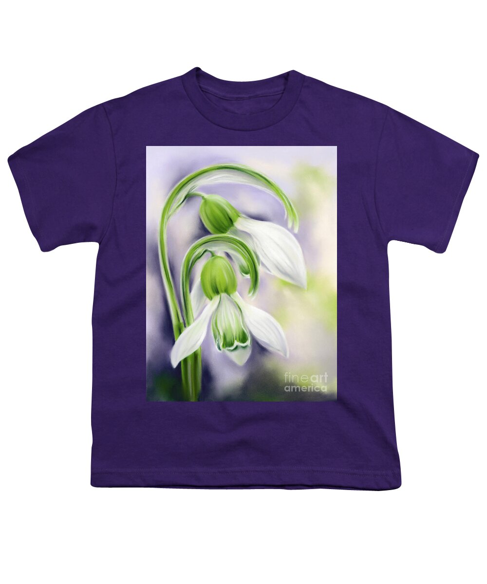 Botanical Youth T-Shirt featuring the painting Spring Snowdrops on Purple by MM Anderson