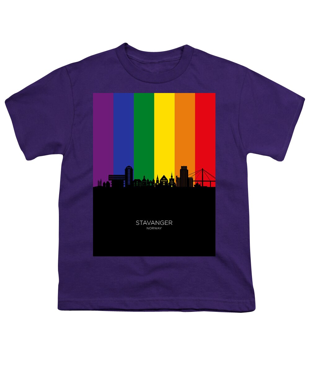 Stavanger Youth T-Shirt featuring the digital art Stavanger Norway Skyline #70 by Michael Tompsett