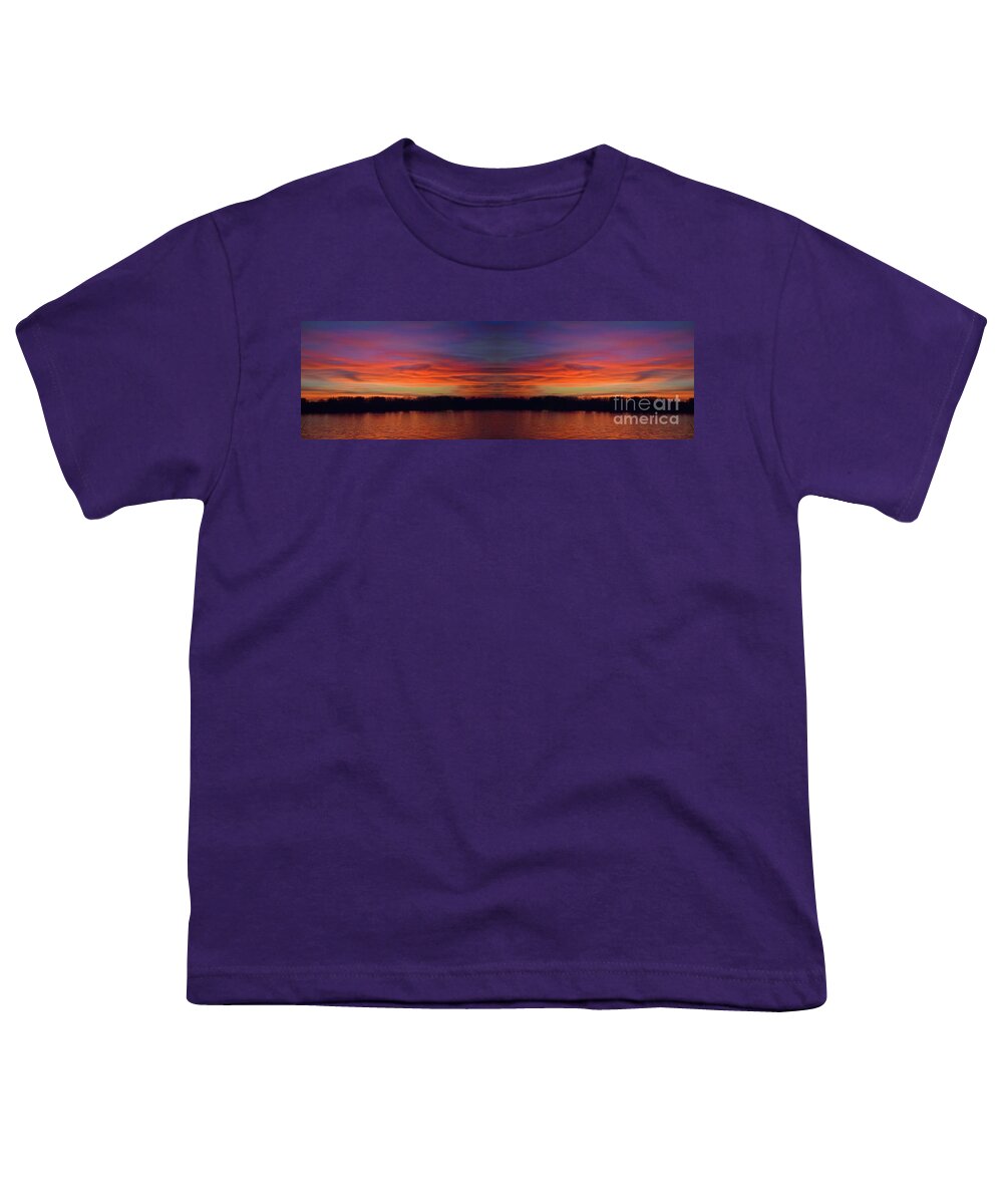 Sunset Youth T-Shirt featuring the photograph Sunset With Vermilion Clouds Is Kissing The Earth by Leonida Arte