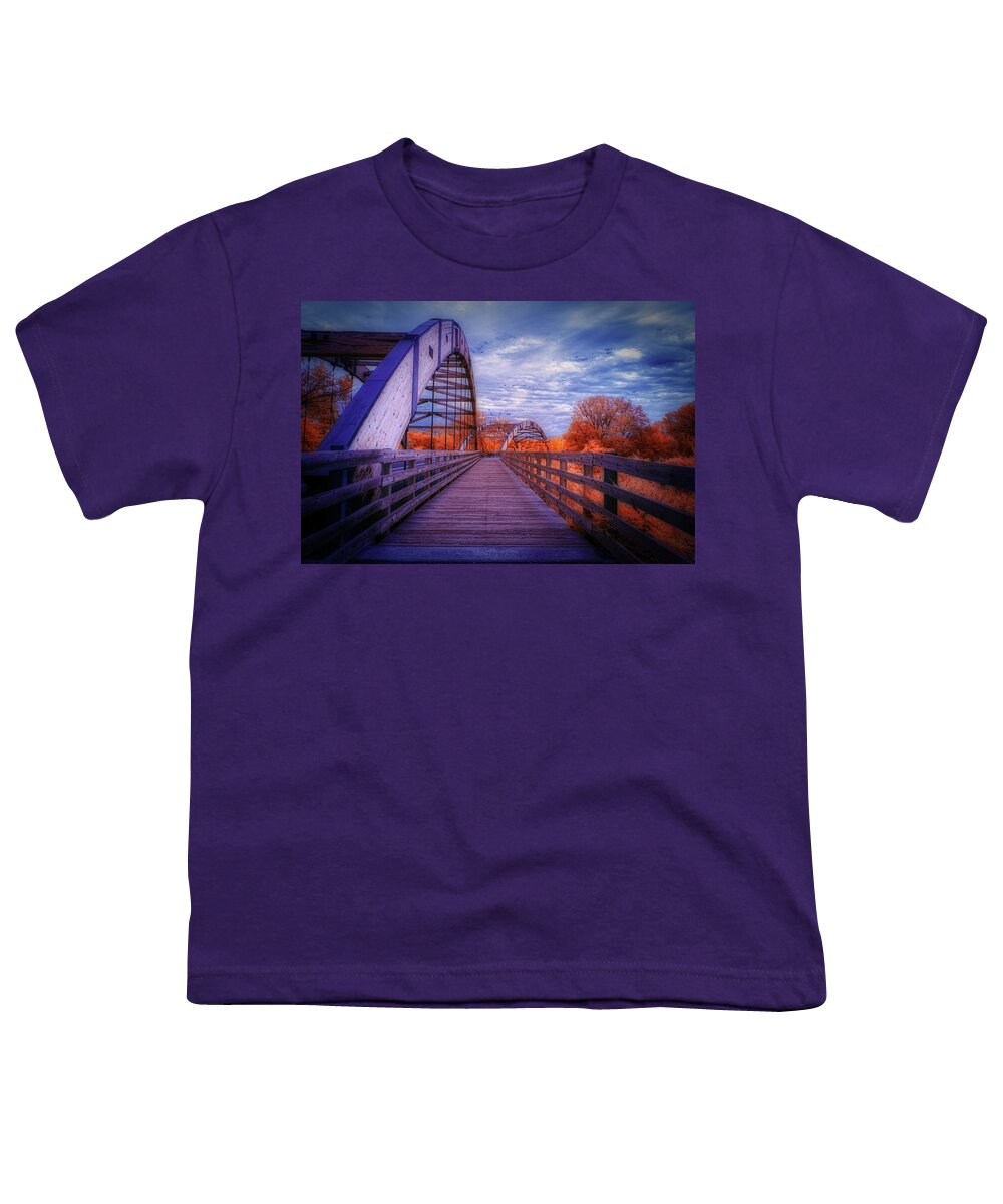 Infrared Photography Youth T-Shirt featuring the photograph The Overpeck Bridge by Penny Polakoff