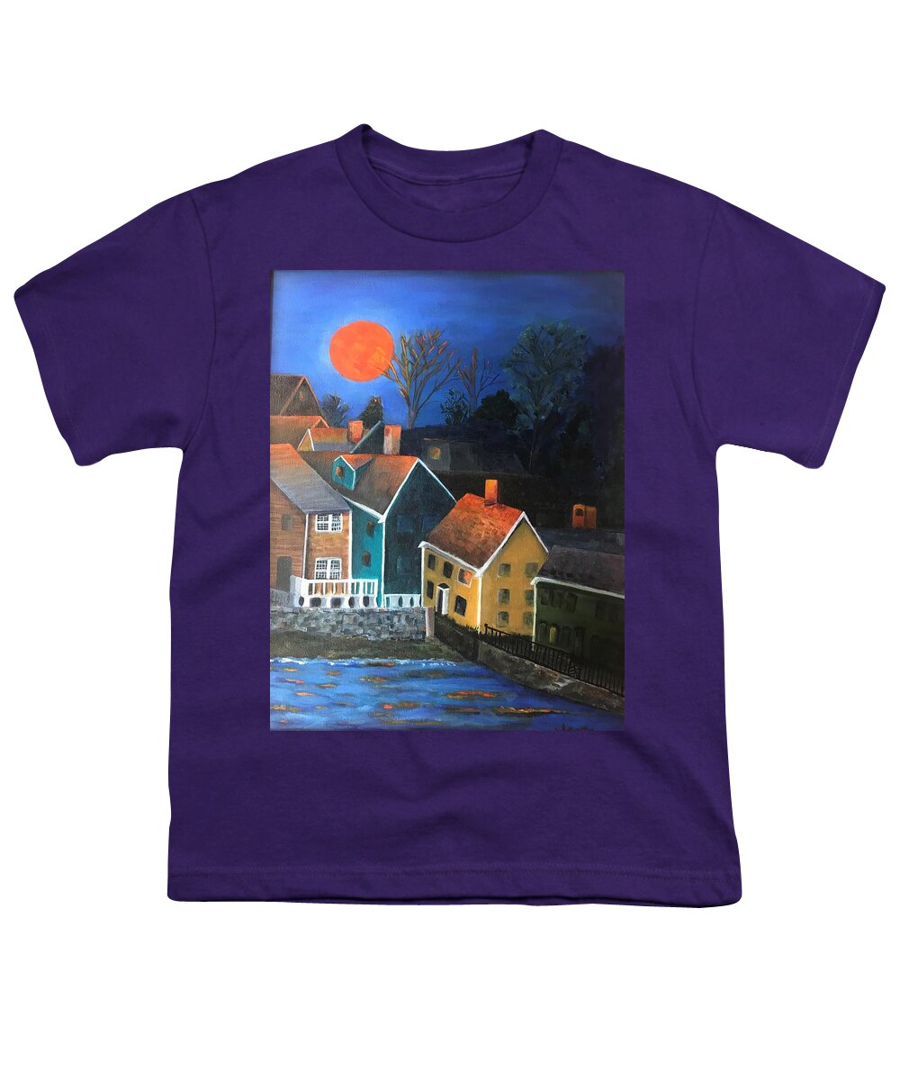 Moon Youth T-Shirt featuring the painting Village Moon by Deborah Naves