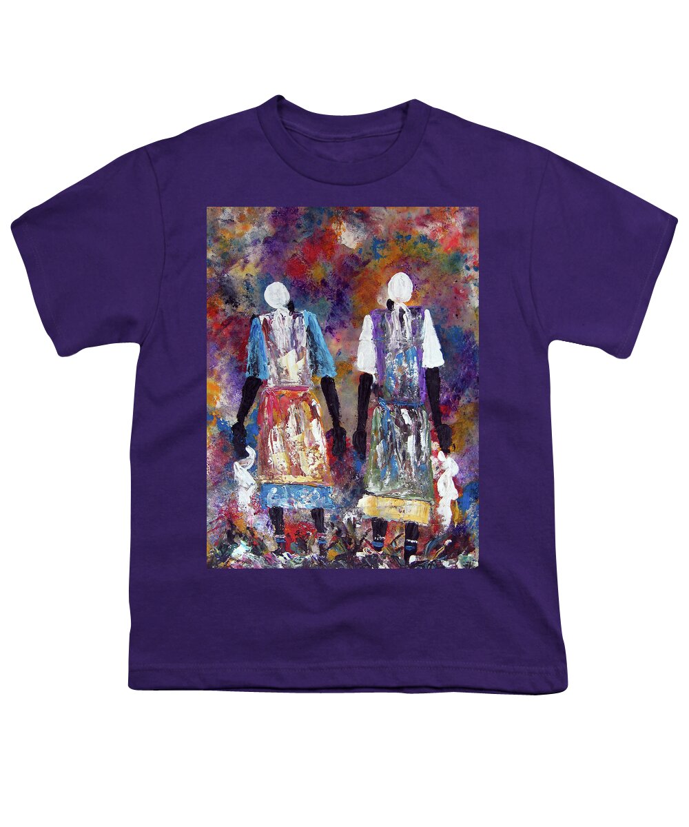  Youth T-Shirt featuring the painting Woman Of Peace by Peter Sibeko
