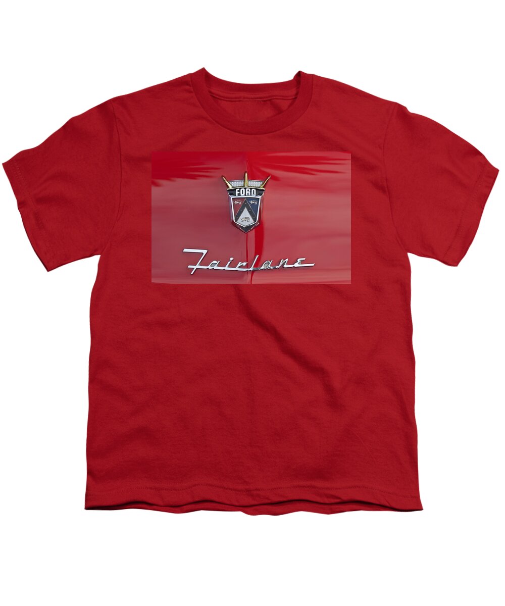 1956 Ford Fairlane Youth T-Shirt featuring the photograph 1956 Ford Fairlane Hood Emblem by Jill Reger