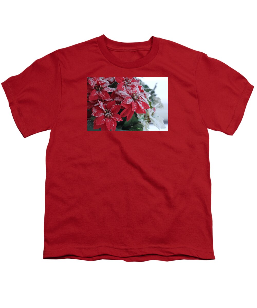 Poinsettia Youth T-Shirt featuring the photograph Christmas Poinsettia Flowers by Valerie Collins
