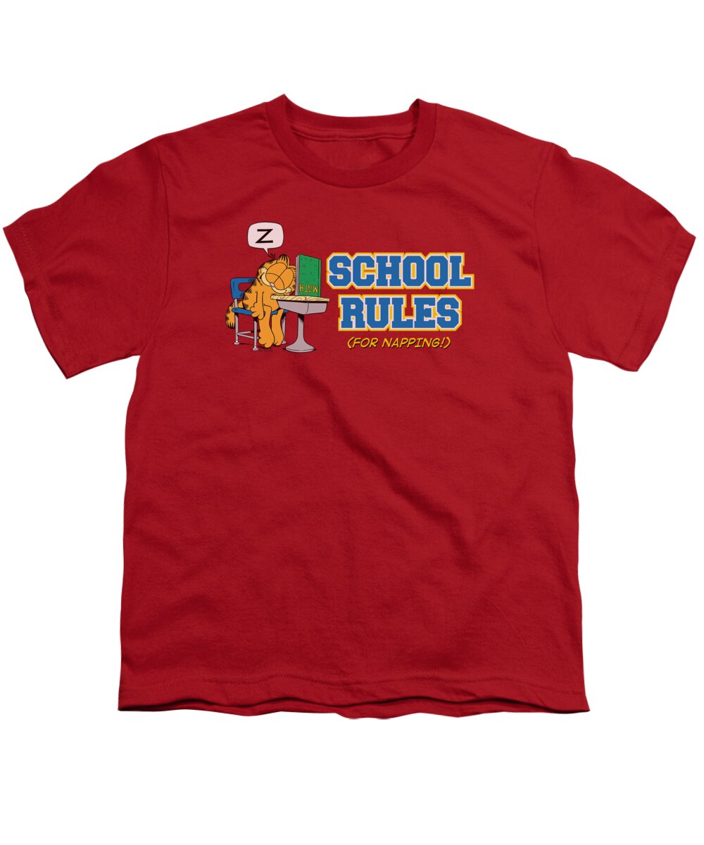 Garfield Youth T-Shirt featuring the digital art Garfield - School Rules by Brand A