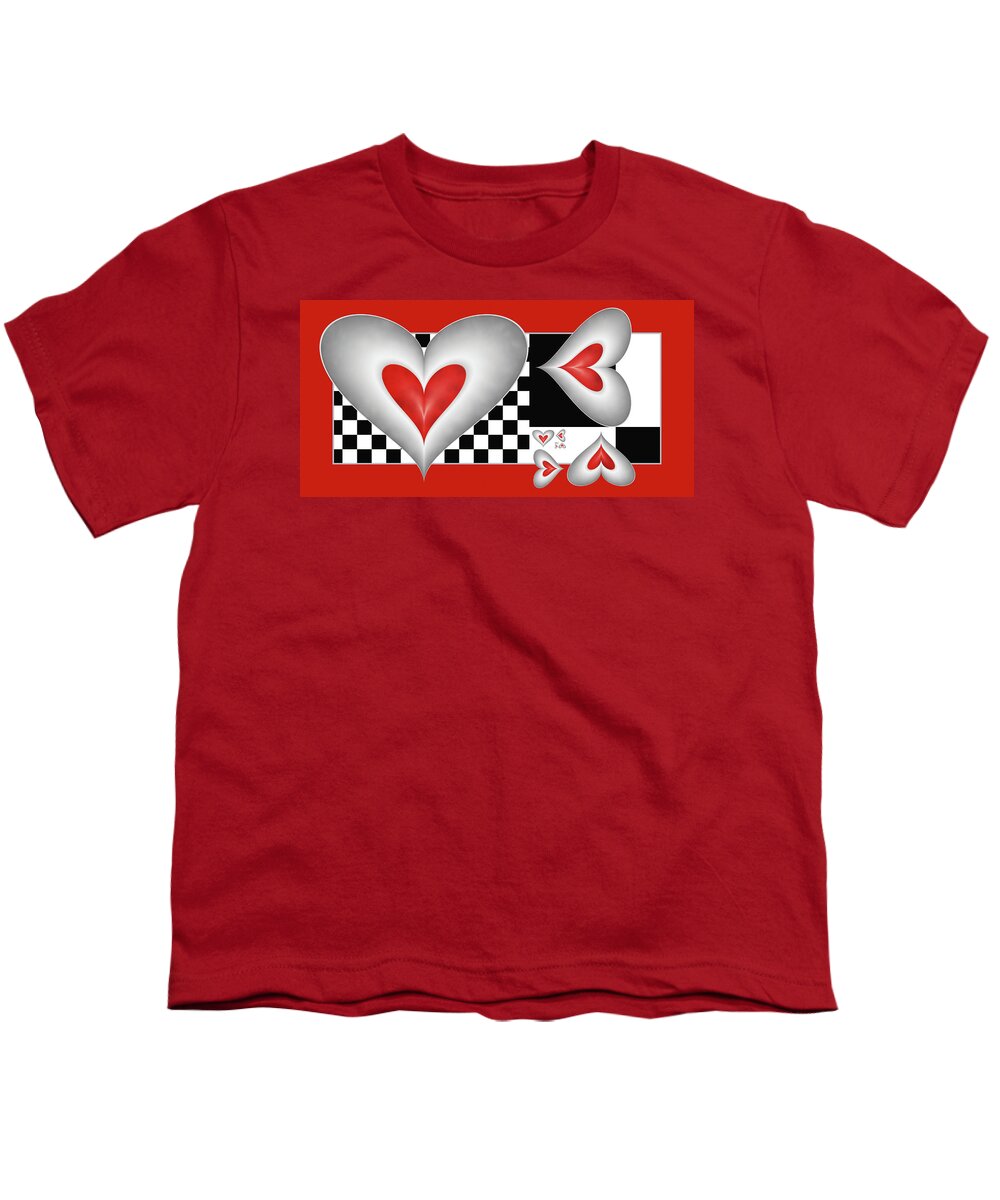 Hearts Youth T-Shirt featuring the digital art Hearts on a Chessboard by Gabiw Art