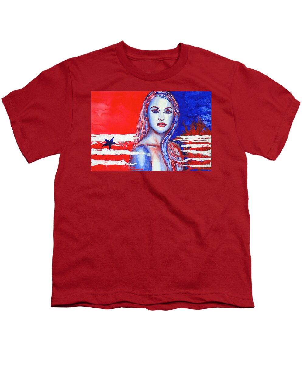 America's Freedom Youth T-Shirt featuring the painting Liberty American Girl by Anna Ruzsan