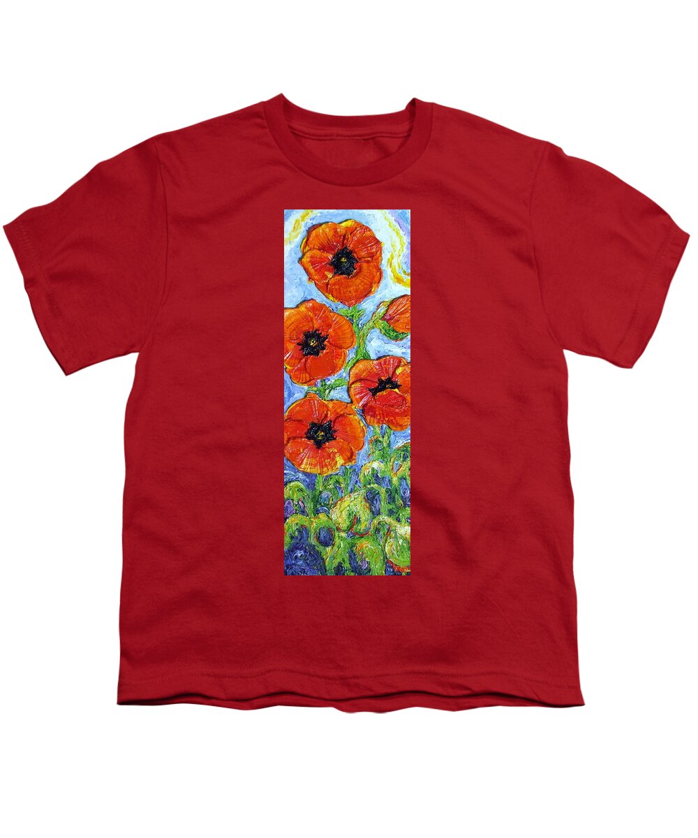 Red Youth T-Shirt featuring the painting Paris' Red Poppies #1 by Paris Wyatt Llanso