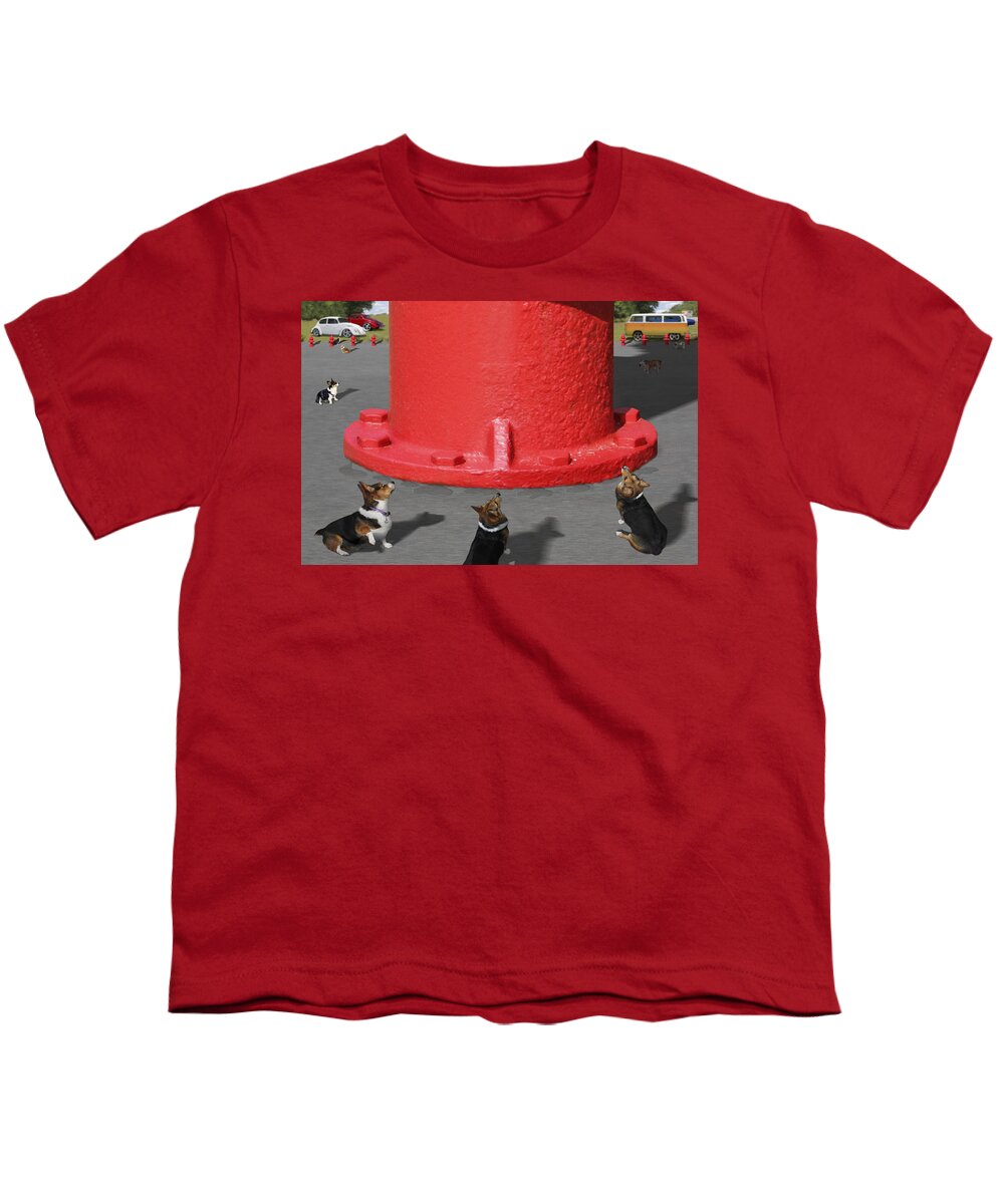 Corgis Youth T-Shirt featuring the photograph Postcards from Otis - The Hydrant by Mike McGlothlen