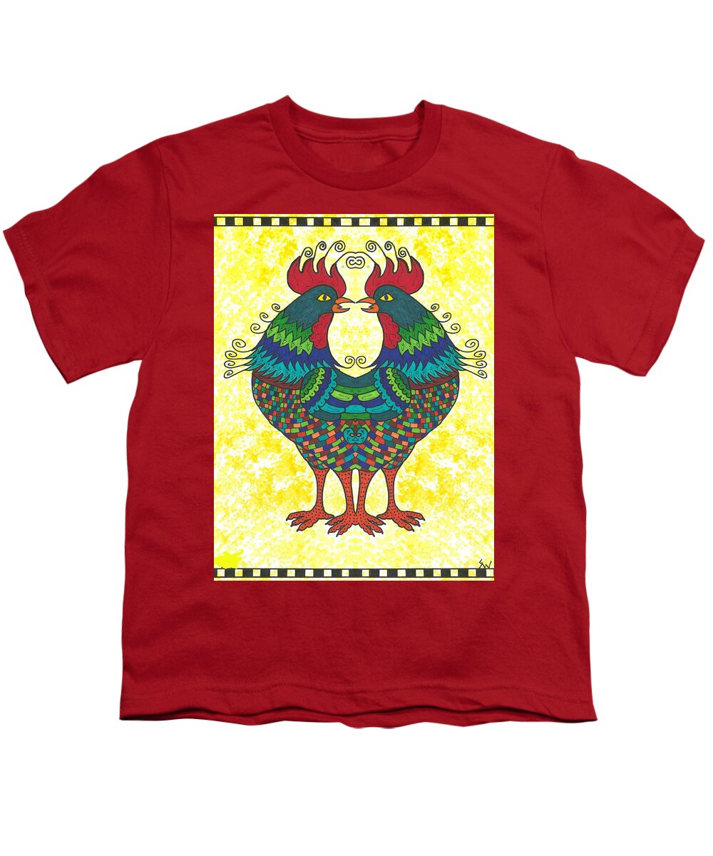 Chicken Youth T-Shirt featuring the painting Say What by Susie WEBER