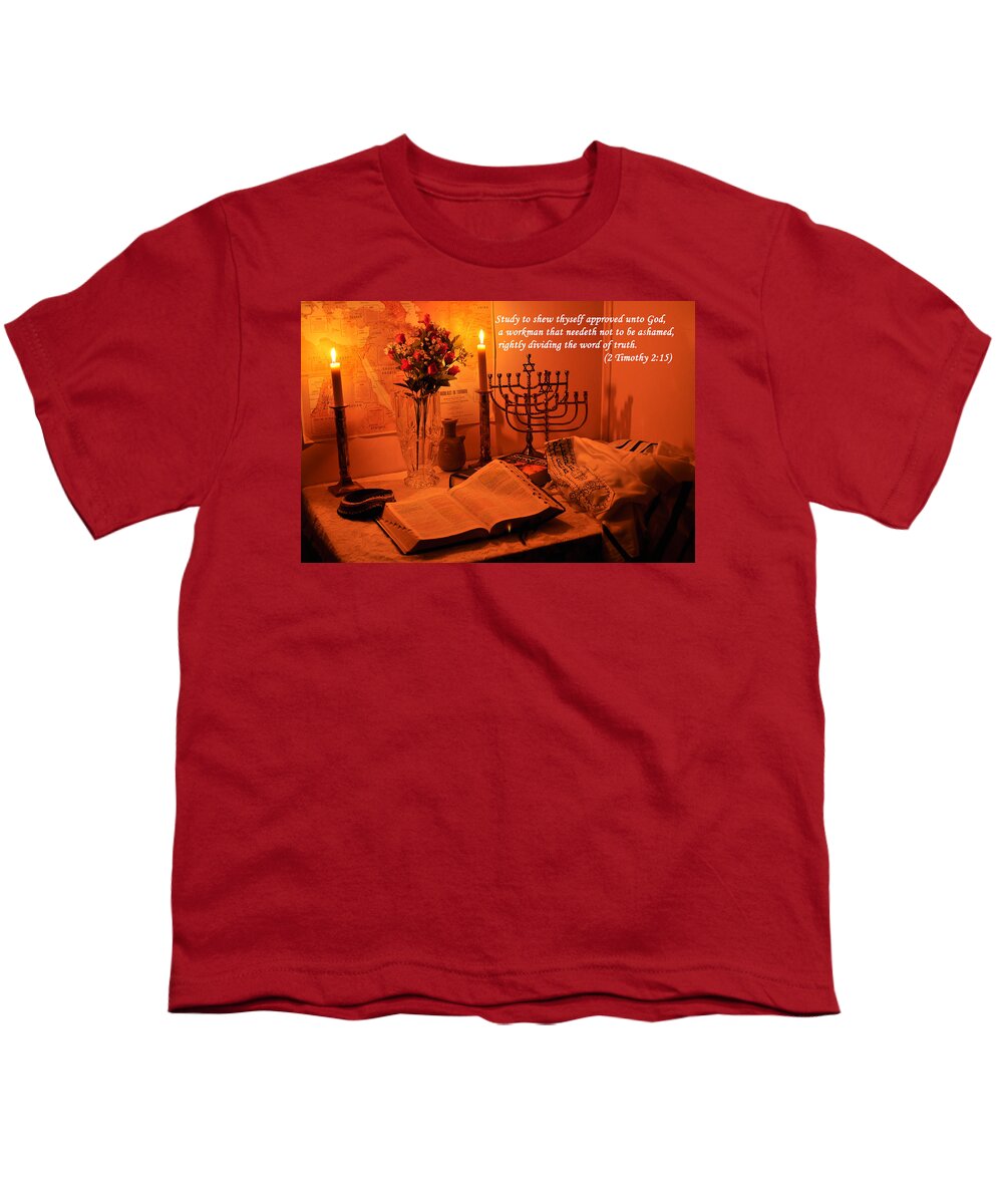  Bible Youth T-Shirt featuring the photograph Study Desk by Tikvah's Hope