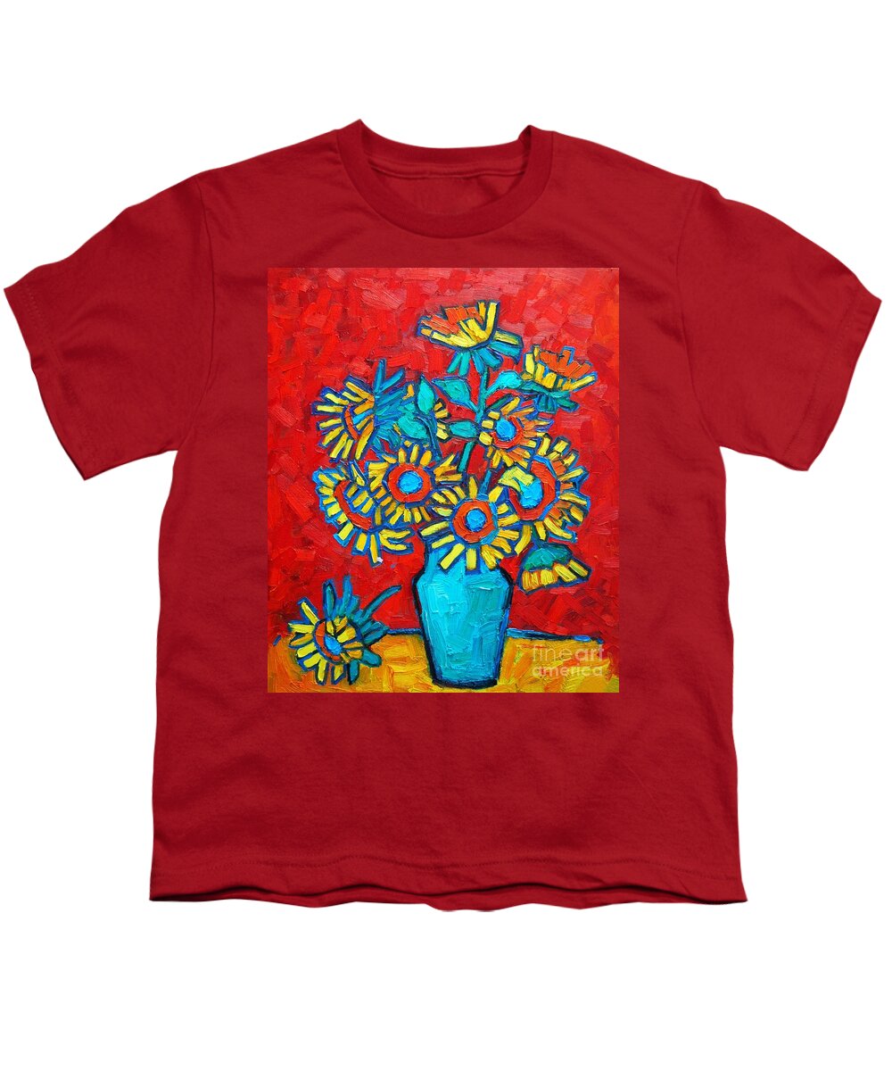 Sunflowers Youth T-Shirt featuring the painting Sunflowers Bouquet by Ana Maria Edulescu