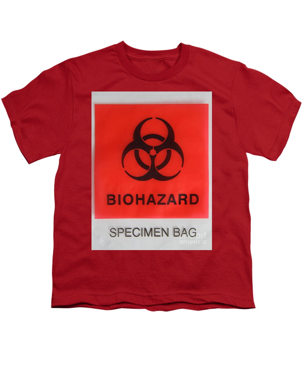 Bag Youth T-Shirt featuring the photograph Biohazard Warning On Specimen Bag by Photo Researchers, Inc.