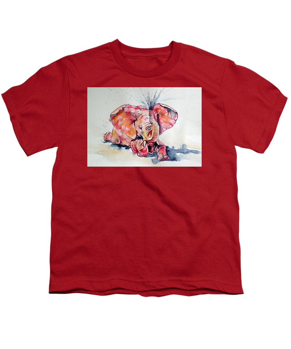Elephant Youth T-Shirt featuring the painting Elephant baby #2 by Kovacs Anna Brigitta