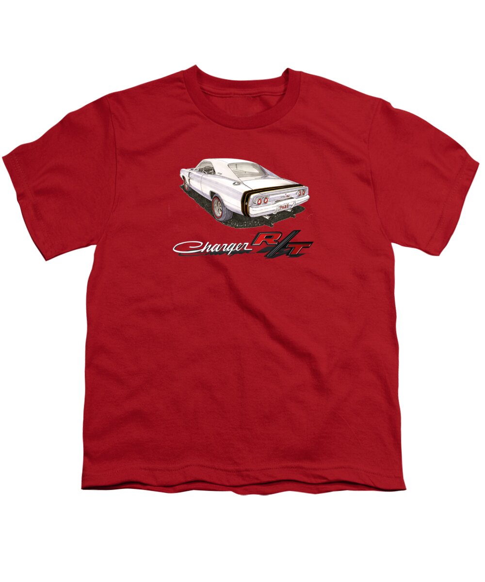 Muscle Car Tee Shirts Youth T-Shirt featuring the painting 1968 Dodge Charger tee shirt by Jack Pumphrey