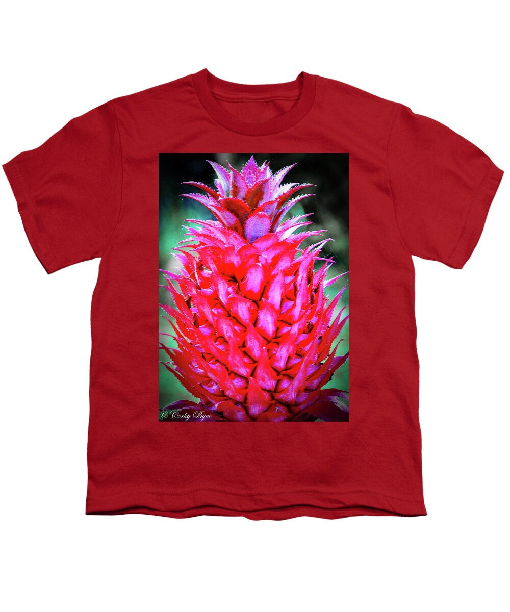 Flower Youth T-Shirt featuring the photograph Red Pineapple #2 by Corky Byer