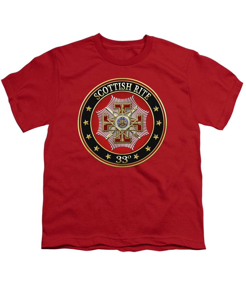 'scottish Rite' Collection By Serge Averbukh Youth T-Shirt featuring the digital art 33rd Degree - Inspector General Jewel on Red Leather by Serge Averbukh