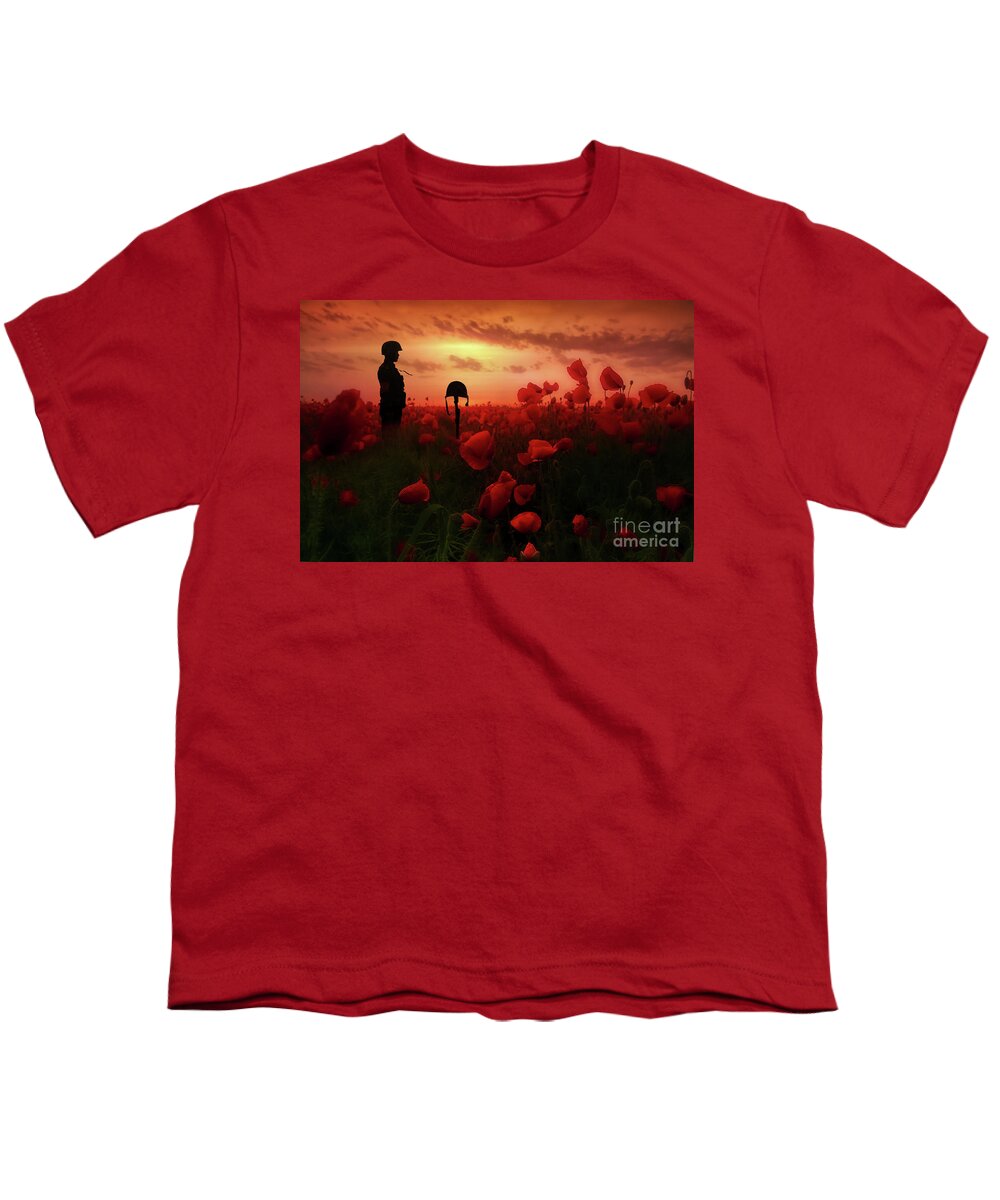Soldier Youth T-Shirt featuring the digital art A Field of Heroes by Airpower Art