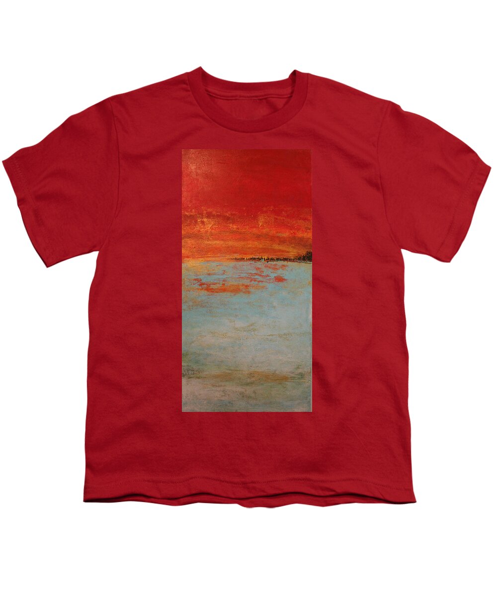 Teal Youth T-Shirt featuring the painting Abstract Teal Gold Red Landscape by Alma Yamazaki