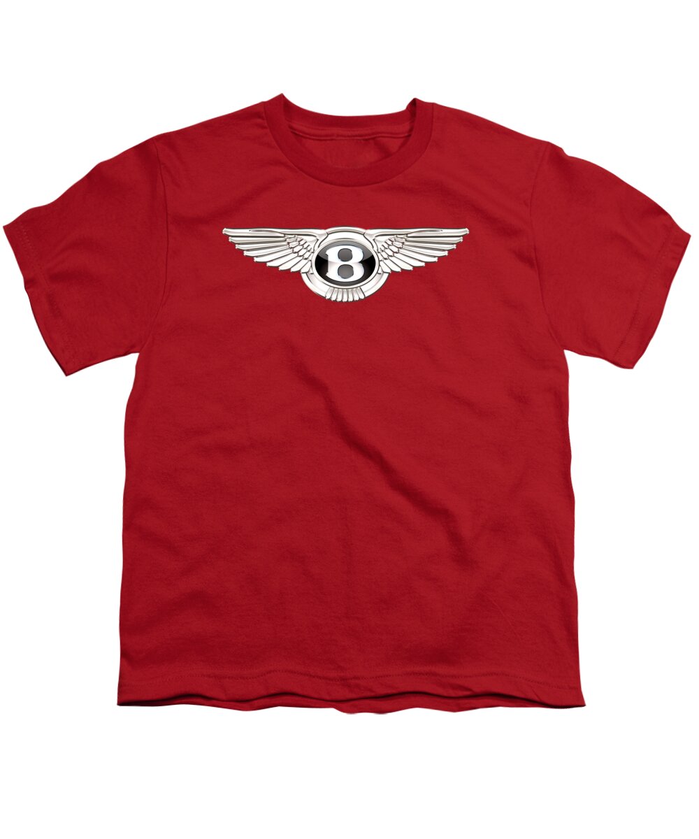 Wheels Of Fortune Collection By Serge Averbukh Youth T-Shirt featuring the photograph Bentley 3 D Badge on Red by Serge Averbukh