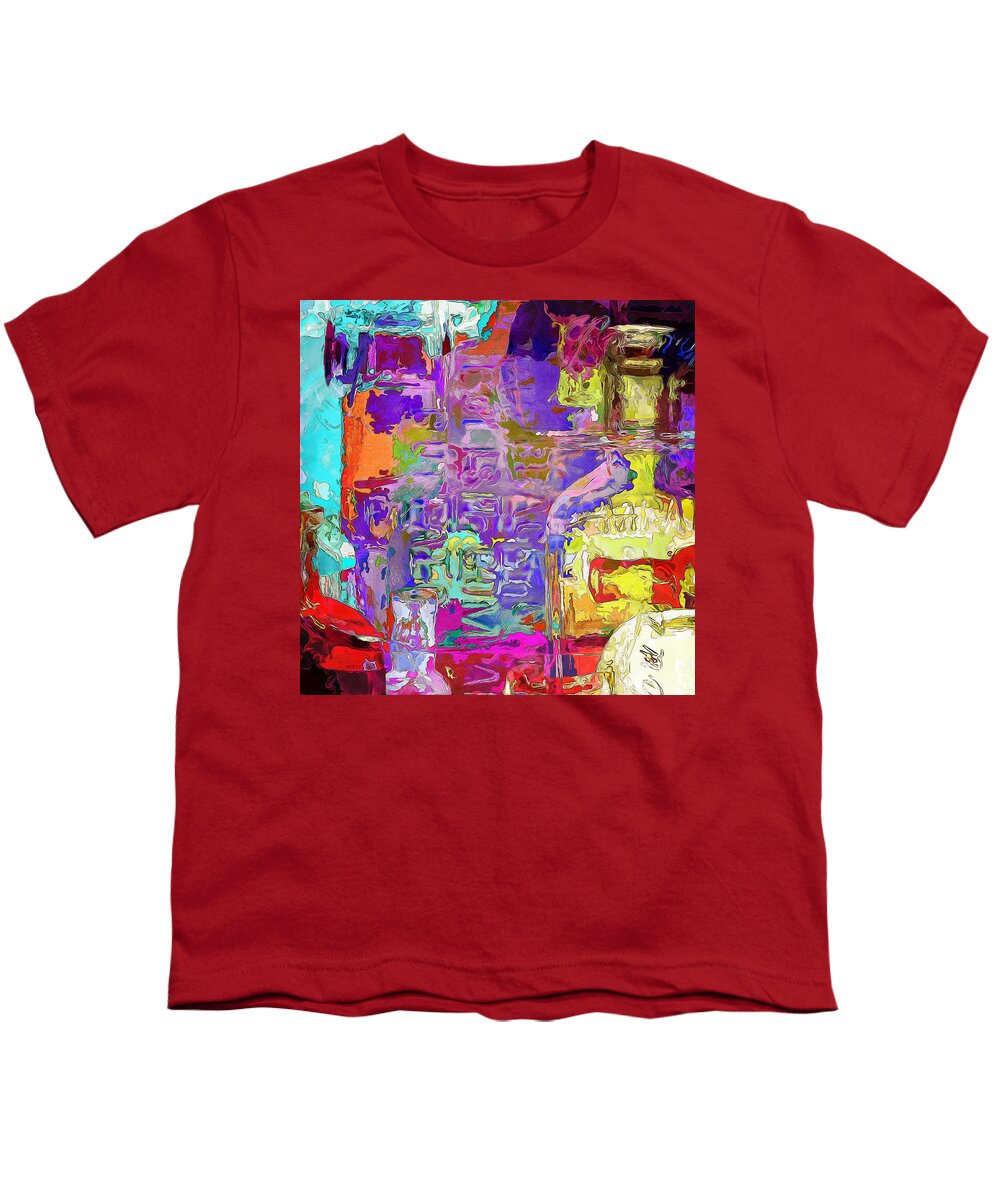 Bottles Youth T-Shirt featuring the digital art Colorful Glass Bottles Abstract by Phil Perkins