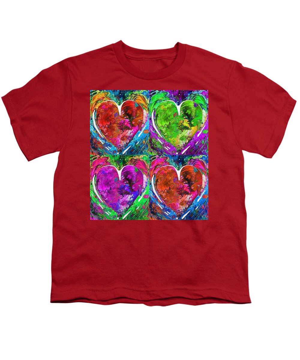Hearts Youth T-Shirt featuring the painting Colorful Pop Hearts Love Art By Sharon Cummings by Sharon Cummings