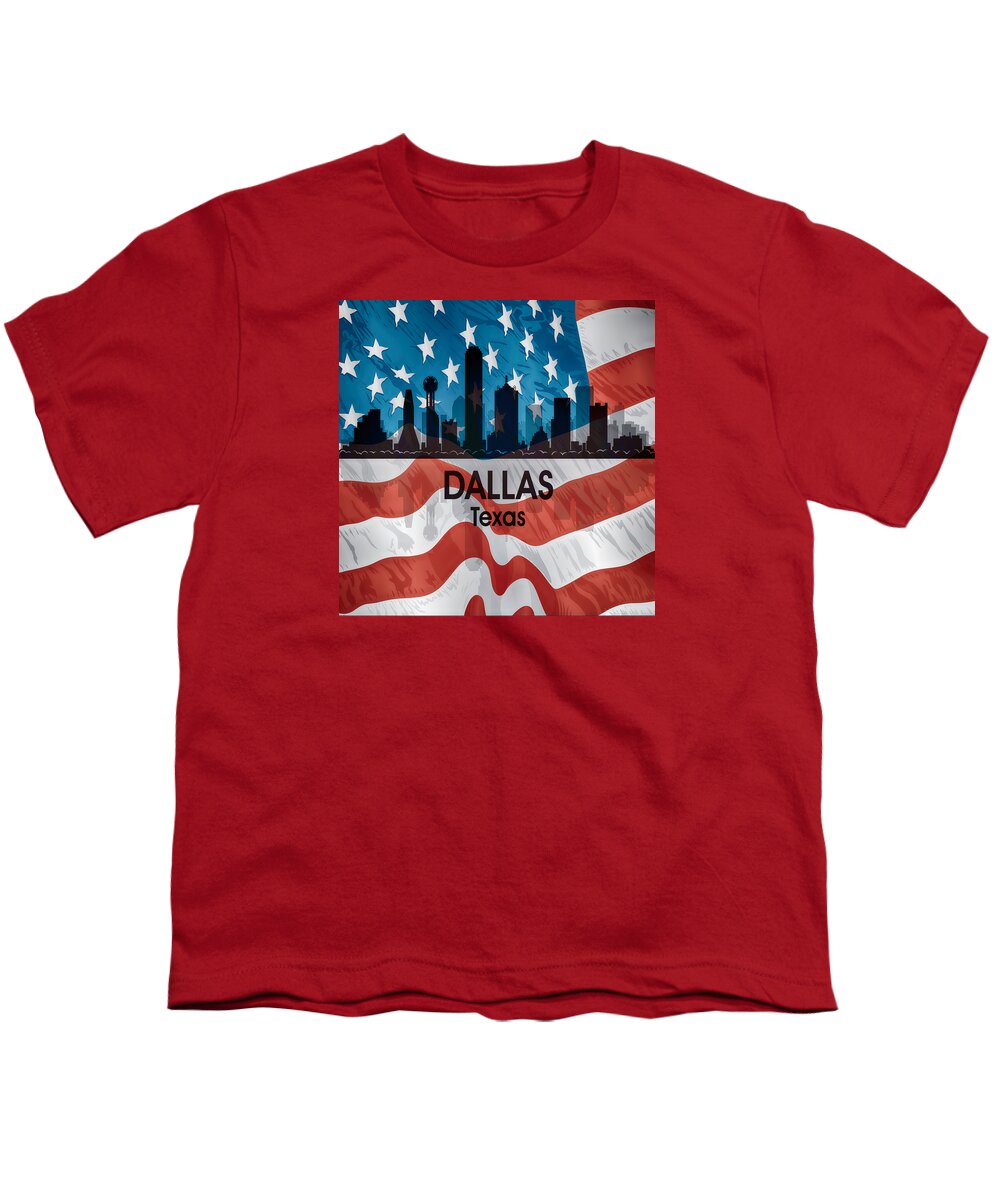 City Youth T-Shirt featuring the mixed media Dallas TX American Flag by Angelina Tamez
