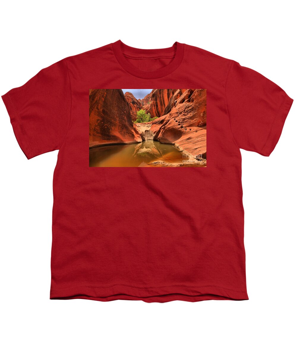 Red Cliffs Youth T-Shirt featuring the photograph Dry Fall Reflections by Adam Jewell
