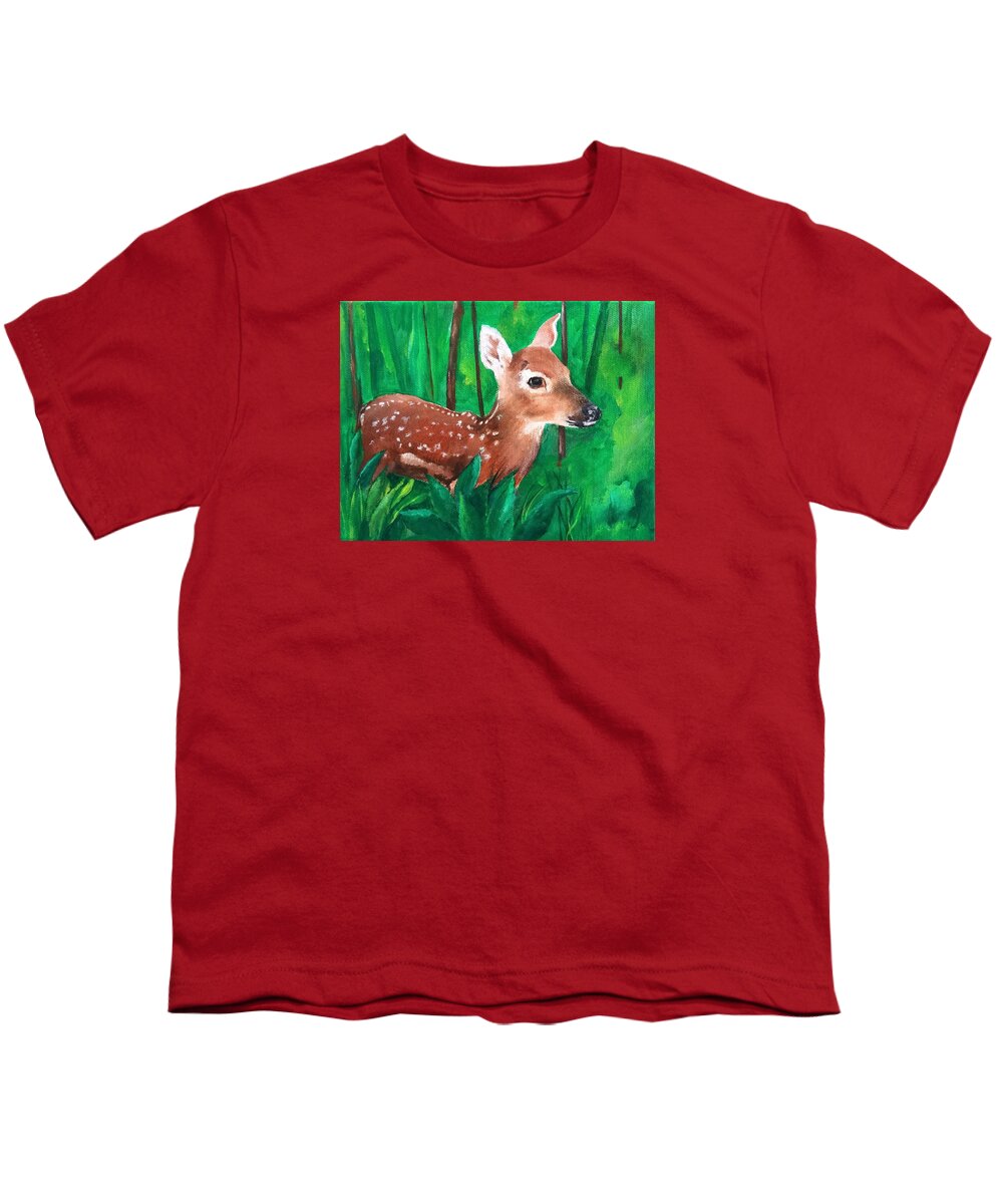 Fawn Youth T-Shirt featuring the painting Fawn by Ellen Canfield