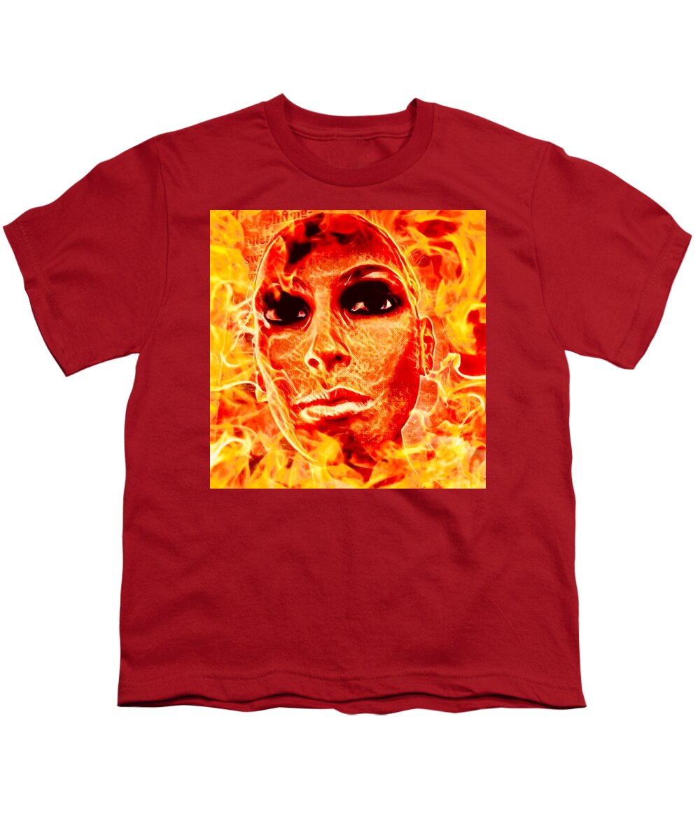 Fire Youth T-Shirt featuring the mixed media Fire Goddess by Elizabeth Hoskinson