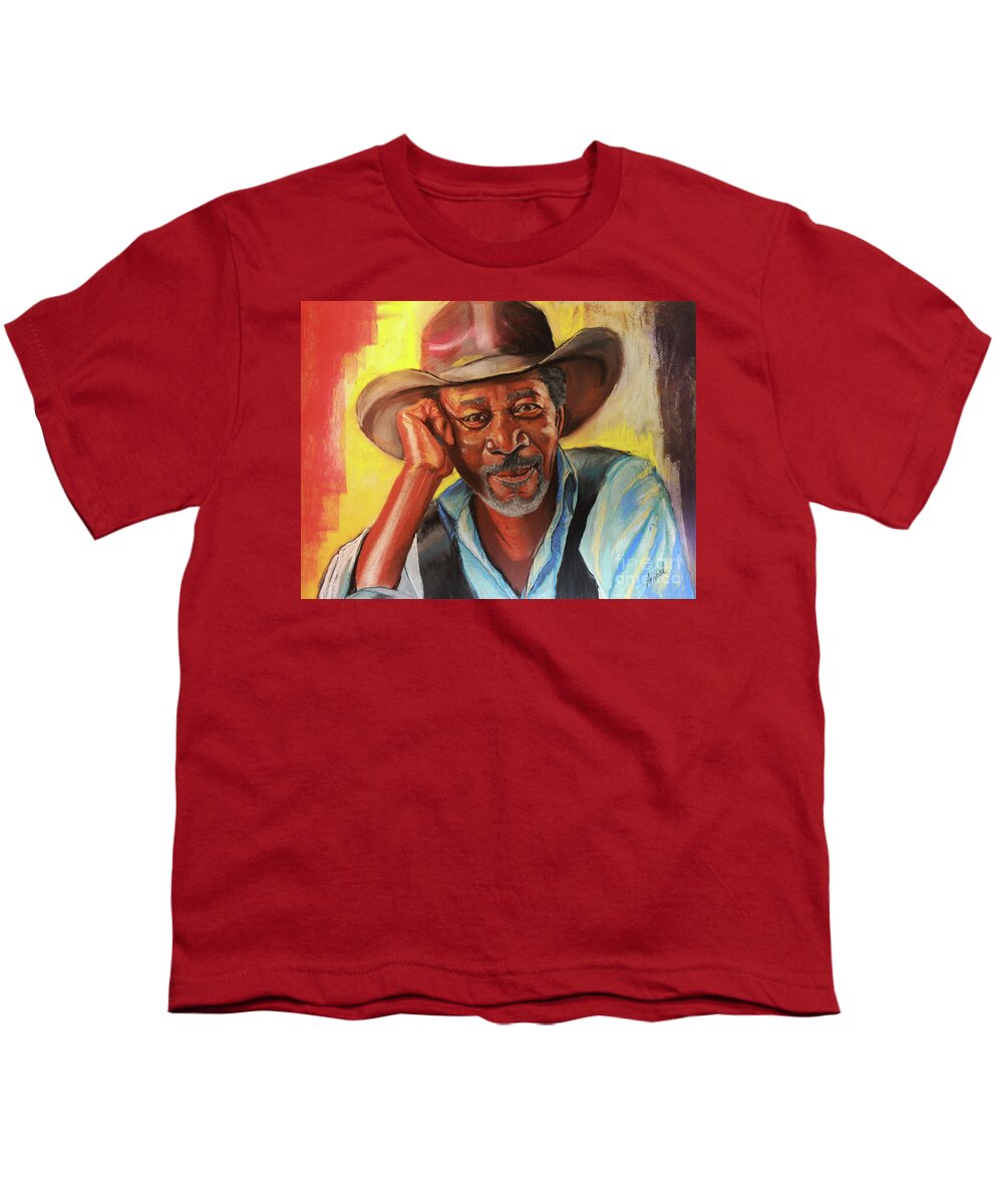 Black Cowboy Youth T-Shirt featuring the painting Freeman by George Ameal Wilson