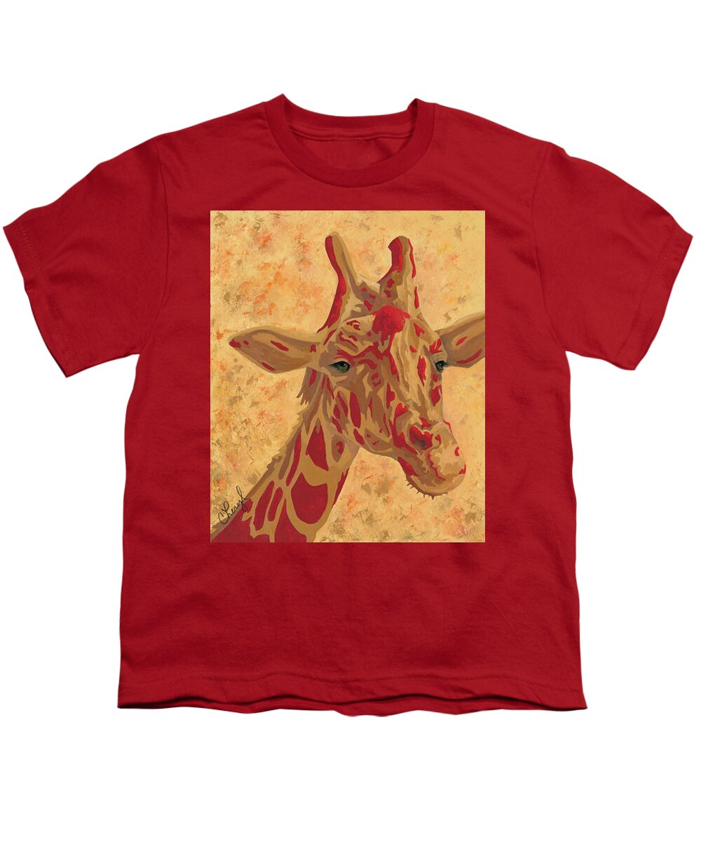 Giraffe Youth T-Shirt featuring the painting Friendly Giant by Cheryl Bowman