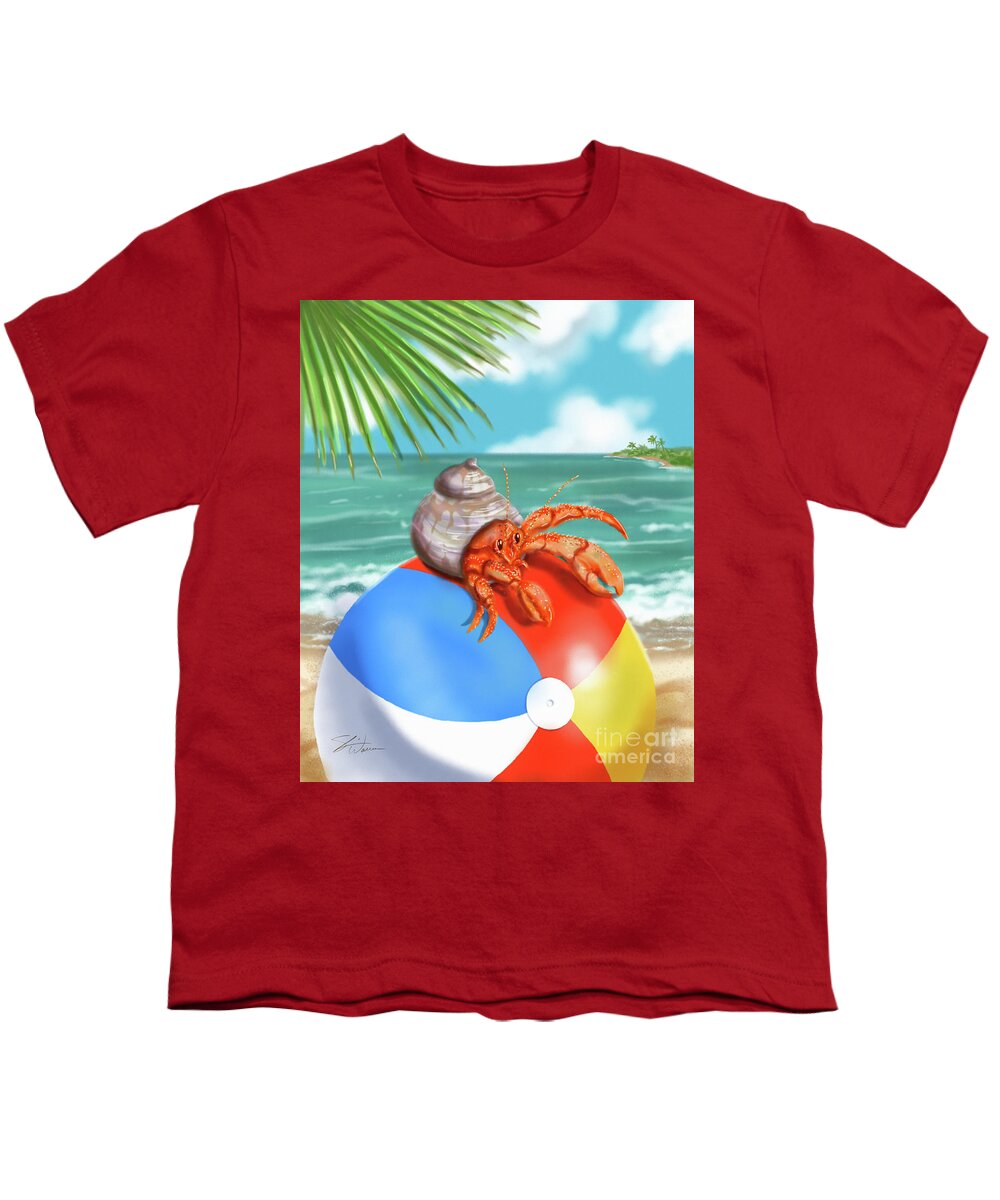 Crab Youth T-Shirt featuring the mixed media Hermit Crab on a Beachball by Shari Warren