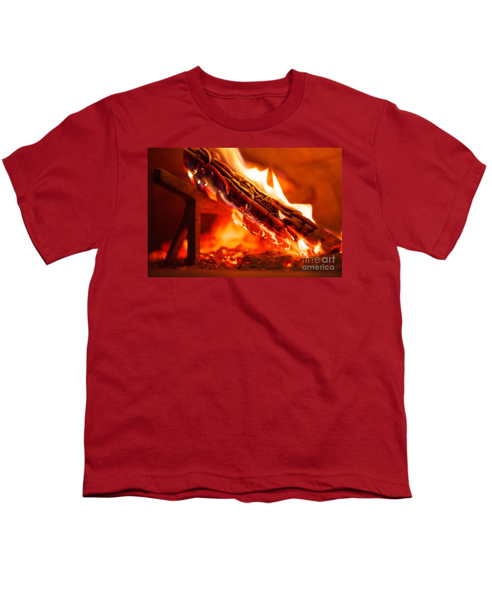 Brick Youth T-Shirt featuring the photograph Interior Of Wood Fired Brick Oven With Burning Log by JM Travel Photography