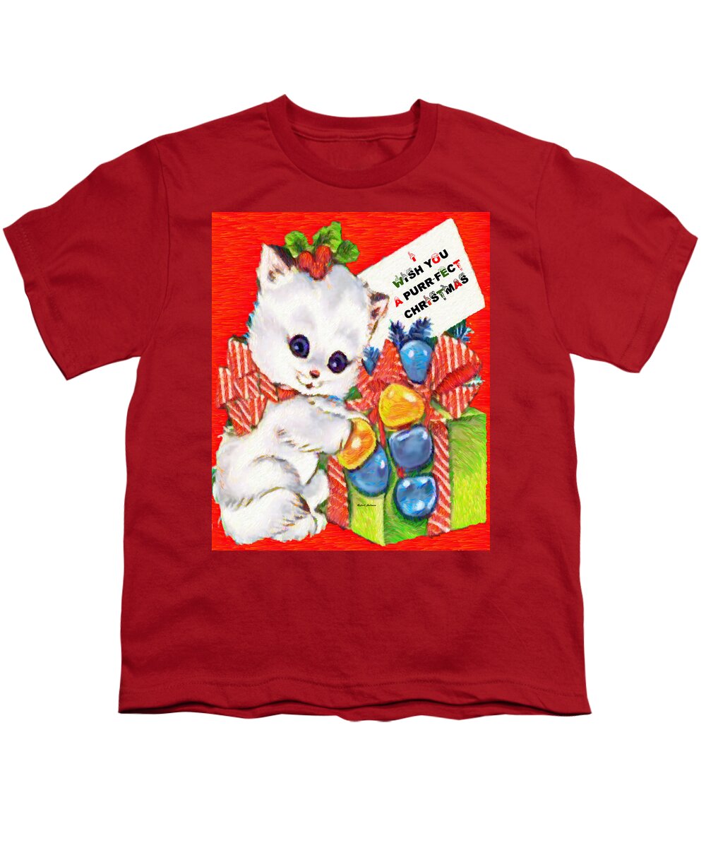 Rafael Salazar Youth T-Shirt featuring the digital art Kitty at Christmas time by Rafael Salazar