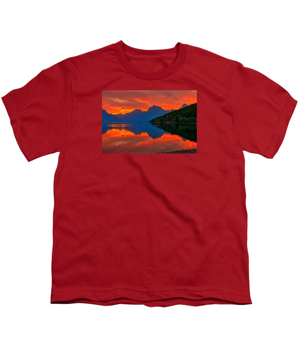 Glacier National Park Youth T-Shirt featuring the photograph McDonald Sunrise by Greg Norrell